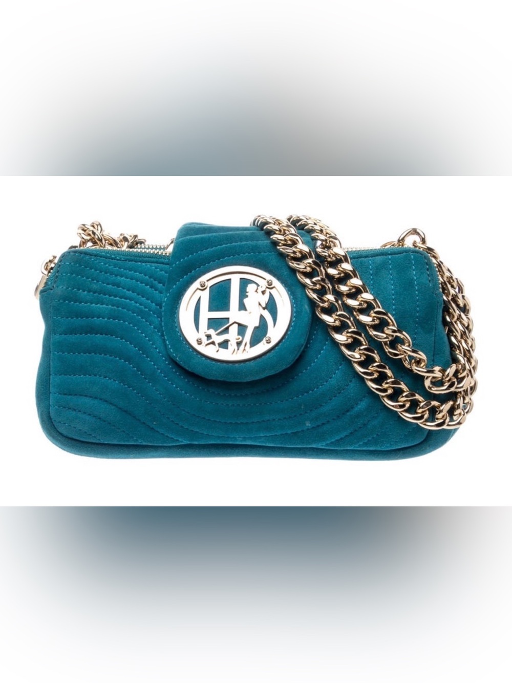 Henri Bendel Suede Teal Quilted Chain Shoulder Bag!
